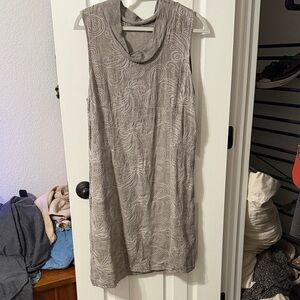 Sleeveless Gray  Linen Patterned Dress XL